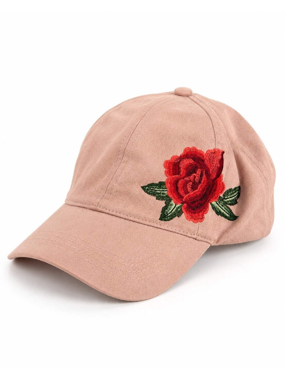 David & Young Pink Faux Suede Rose Embroidered Baseball Cap Women’s OS